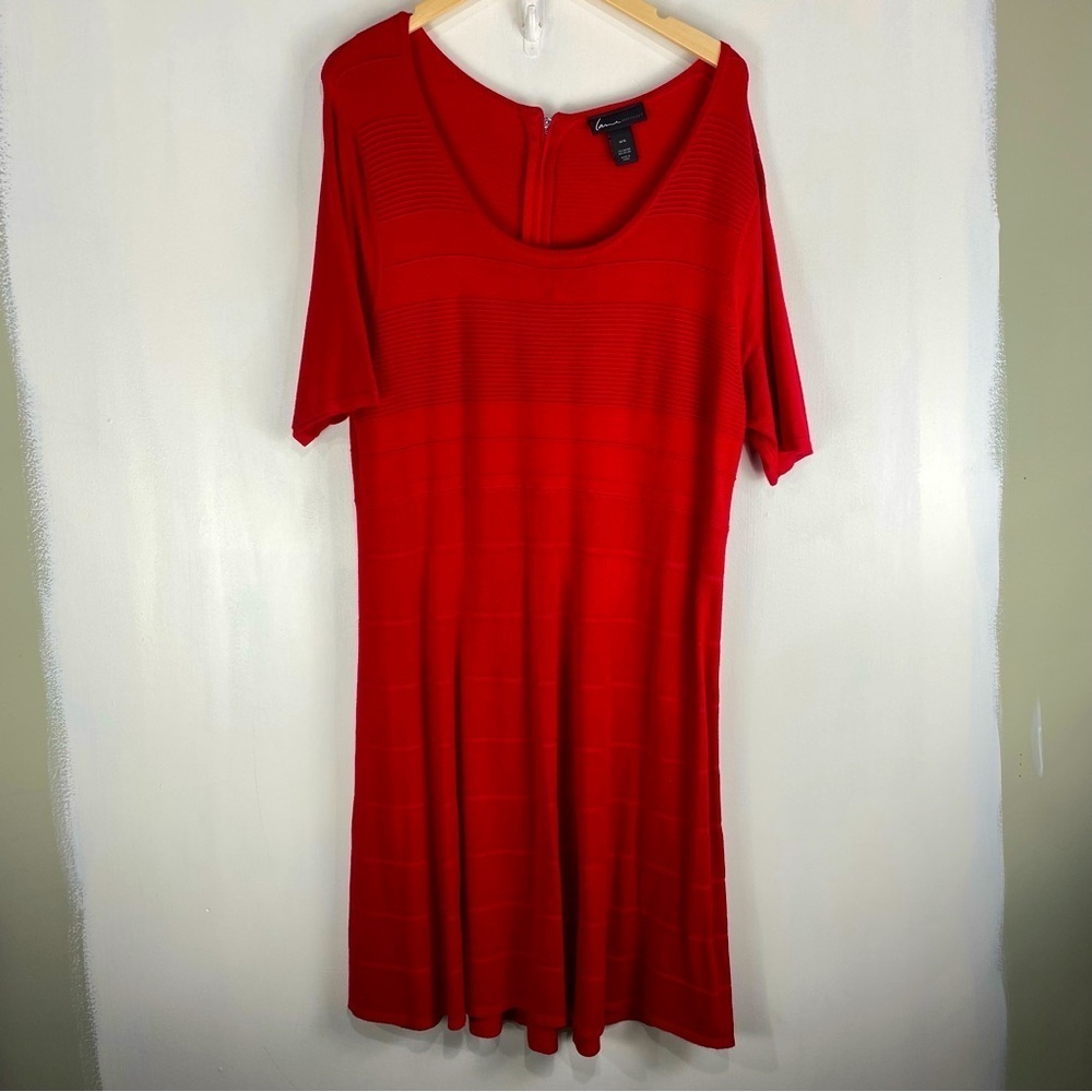 Lane Bryant Short‎ Sleeve Ribbed Fit & Flare Flowy Midi Sweater Dress Red 14/16